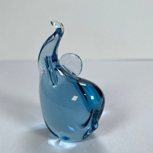 Vintage Blue Elephant Art Glass Paperweight | Hand Blown Trunk Up Figurine - Picture 6 of 8